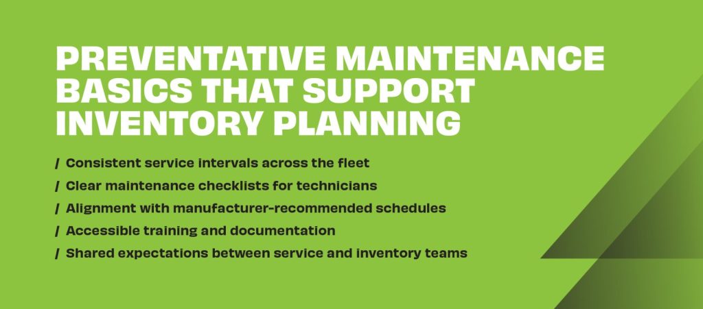 Preventive maintenance checklist for parts planning
