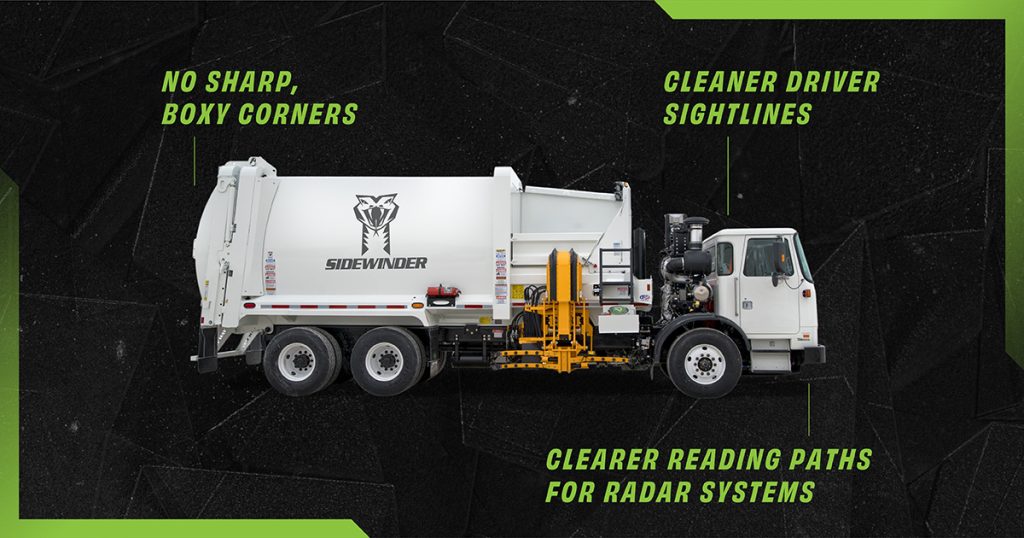 Image emphasizing the truck body curvature and how it improves safety.